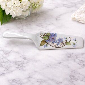 Vintage S Tessenyi Hand Painted Porcelain Cake Pie Server Floral 10” Cottagecore
